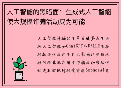 人工智能的黑暗面：生成式人工智能使大规模诈骗活动成为可能 