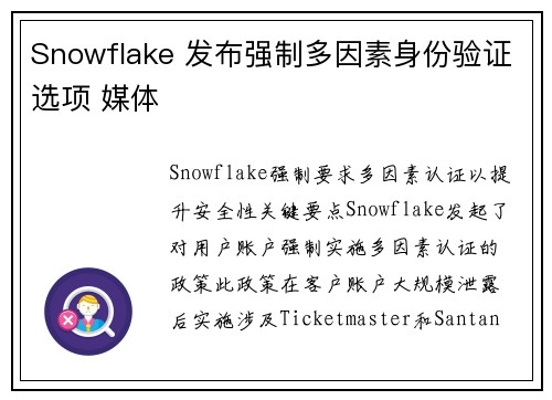 Snowflake 发布强制多因素身份验证选项 媒体